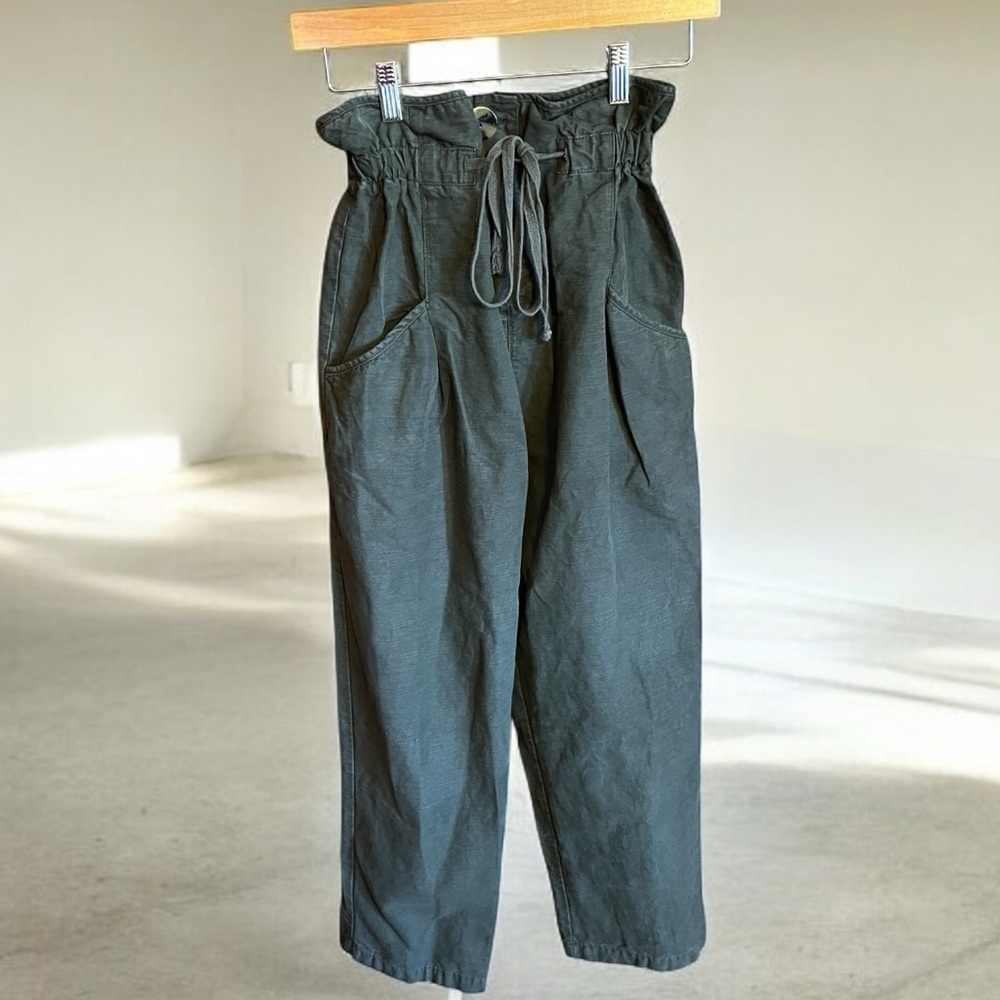 Zara Women’s size Small Dark Green Linen Trouser Extra High Waisted Wide Leg